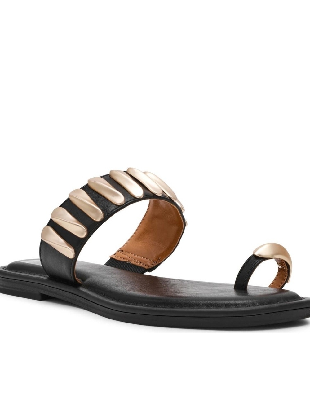 Dolce Vita Black Slide Sandal with Rose Gold Teardrop Studs